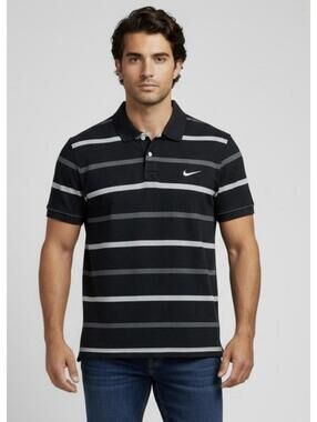 NIKE Men's Vintage Striped Mesh Cotton Slim-Fit Polo In Black|Gray-Size XL